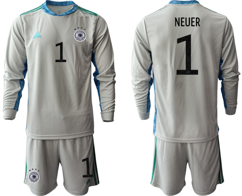 Men 2021 European Cup Germany grey Long sleeve goalkeeper #1 Soccer Jersey->england jersey->Soccer Country Jersey